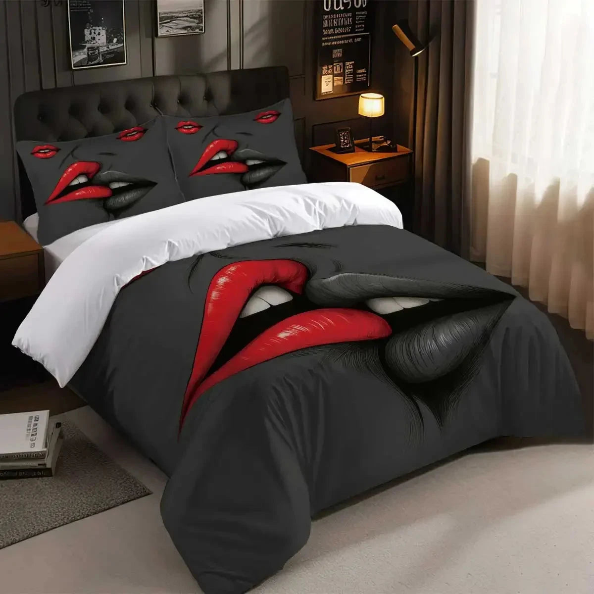 3pcs Heart pattern printed bedding set,1 quilt cover+2 pillowcase, suitable for couples and adults bedroom, home decoration - AMULET RING STORE