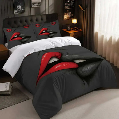 3pcs Heart pattern printed bedding set,1 quilt cover+2 pillowcase, suitable for couples and adults bedroom, home decoration - AMULET RING STORE