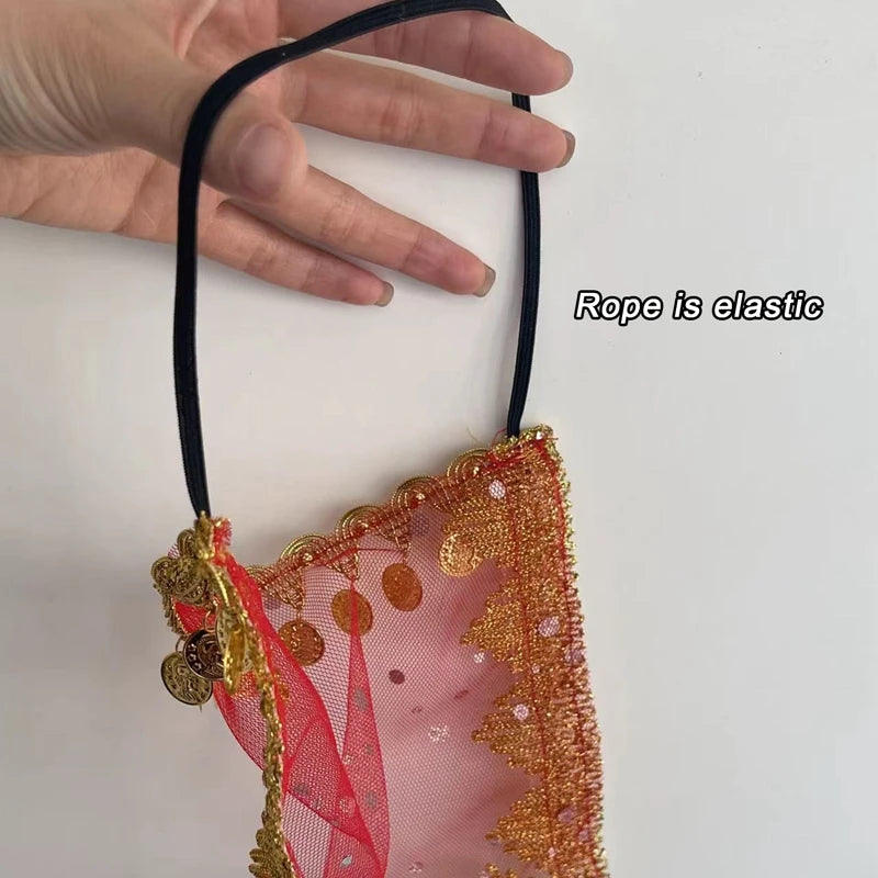 Children Womens Belly Dancer Coins Face Veil Indian Classical Bollywood Dress Girls Belly Dance Stage Performance Accessories - AMULET RING STORE