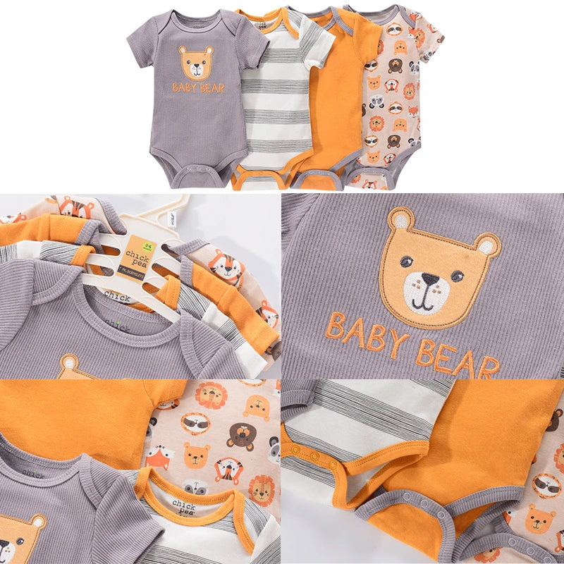 4Pieces Cotton Newborn Bodysuit Print Baby Girl Clothes 0-12M Cartoon Baby Boy Clothes Summer Short Sleeve Romper Bebes - AMULET RING STORE