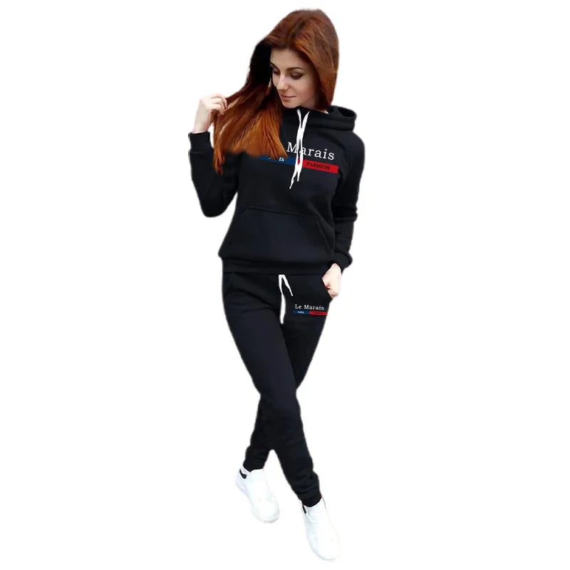 Hot Sales Womens Outfits Printing Casual Hooded Sweatshirt Suits Daily Fitness Sports Jogging Womens Pants Set Fashion Clothing