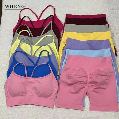 WHENG Peach Hip Lifting Suit Back Cross Sports Bra Shockproof Bra Quick Drying Shorts Set Gym Fitness Running Yoga Suit