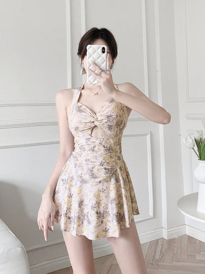 Women Hanging Neck Sweet Cute Swimwear Sexy One-piec Beach Wear Swim Suit Beach Dress Swimsuit High Waist Bathing Suit For Girls - AMULET RING STORE