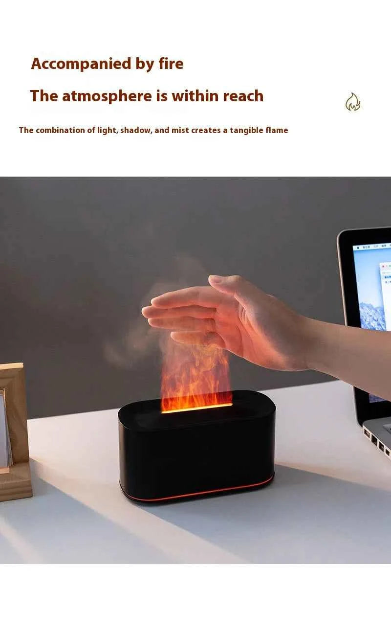 New style seven-color aromatherapy machine, bedroom essential oil aromatherapy lamp, wood grain flame humidifier, desktop cracke