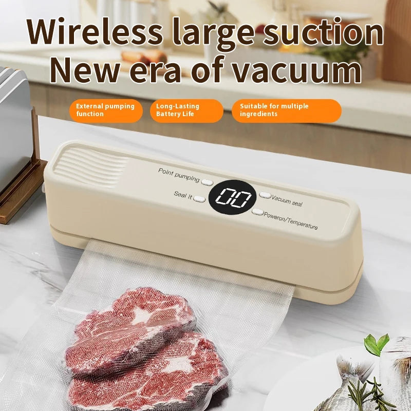Wireless Vacuum Sealer Machine - 60KPA Powerful Suction, Portable Food Saver with 3 Temperature Levels,External Pumping Function - AMULET RING STORE