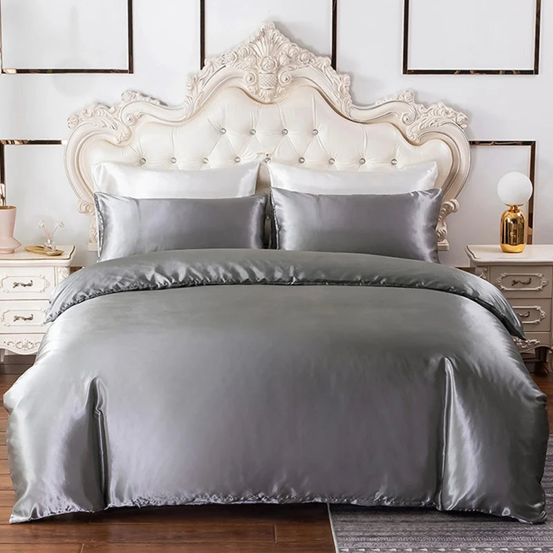 Silky Bedding Duvet Cover Super Soft Solid Home Comforter Cover with Zipper Closure, 2/3pcs Envelop Pillowcase