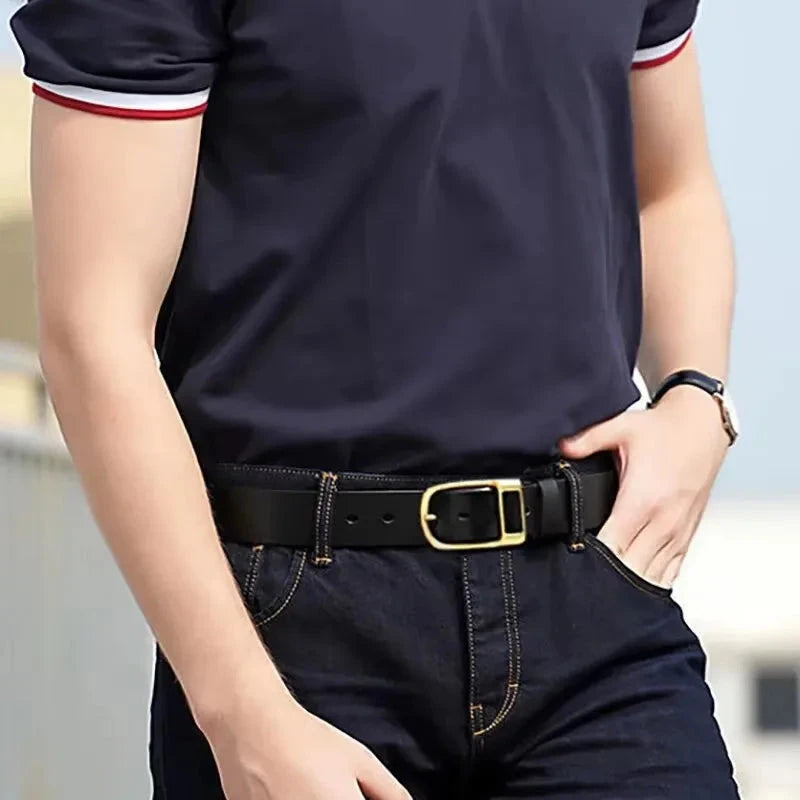 Genuine Leather For Men's High Quality Buckle Jeans Cowskin Casual Belts Business Cowboy Waistband Male Fashion Designer 2024New - AMULET RING STORE