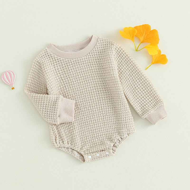 2023-06-23 Lioraitiin 0-18M Baby Boys Autumn Winter Bodysuit Casual Jumpsuit Infant Solid Long Sleeve Crew Neck Jumpsuit - AMULET RING STORE