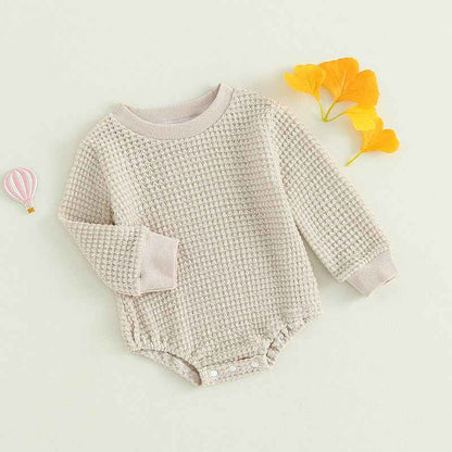 2023-06-23 Lioraitiin 0-18M Baby Boys Autumn Winter Bodysuit Casual Jumpsuit Infant Solid Long Sleeve Crew Neck Jumpsuit - AMULET RING STORE