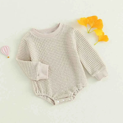2023-06-23 Lioraitiin 0-18M Baby Boys Autumn Winter Bodysuit Casual Jumpsuit Infant Solid Long Sleeve Crew Neck Jumpsuit - AMULET RING STORE