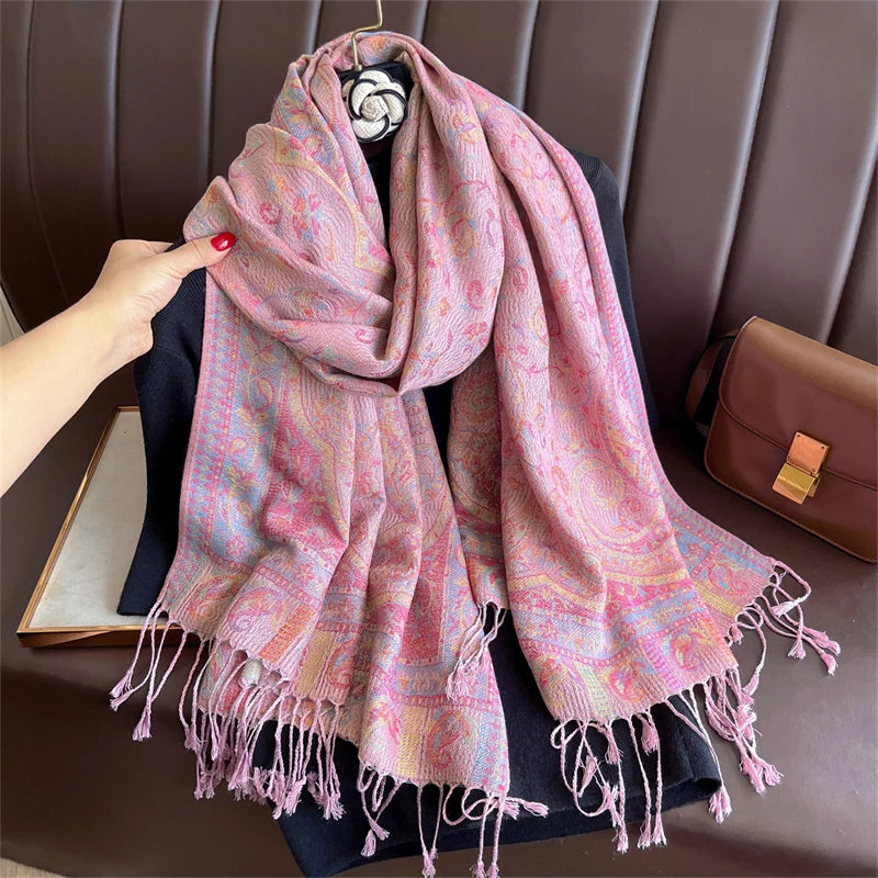 Elegant Ethnic Autumn Cashmere Shawl for Women Jacquard Pashmina Scarves Bufandas De Invierno Mujer Female Foulard Stoles Scarf - AMULET RING STORE
