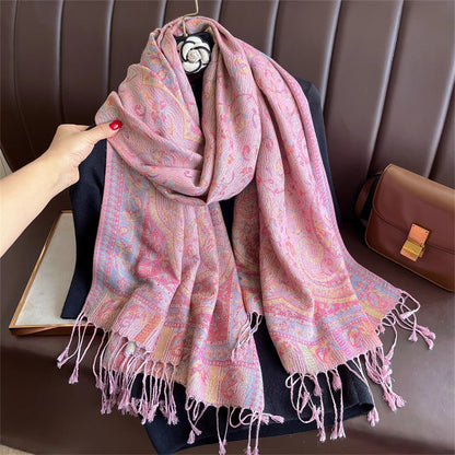Elegant Ethnic Autumn Cashmere Shawl for Women Jacquard Pashmina Scarves Bufandas De Invierno Mujer Female Foulard Stoles Scarf - AMULET RING STORE
