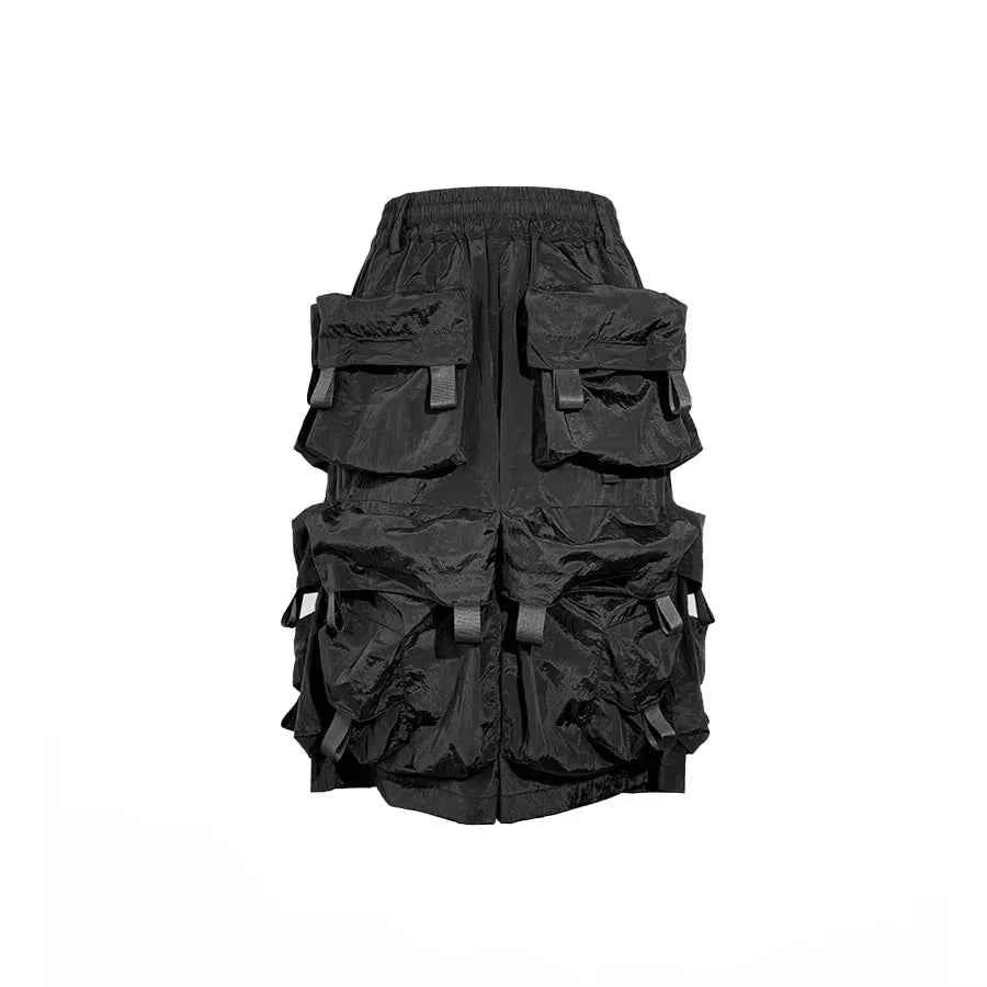 Mauroicardi Spring Summer Cool Handsome Thin Black Nylon Cargo Shorts for Men with Many Pockets Luxury Emo Techwear Clothes 2025