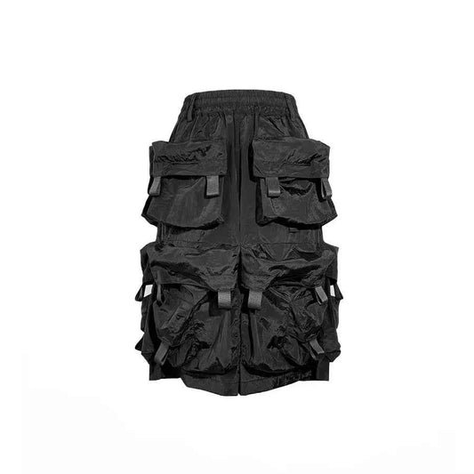 Mauroicardi Spring Summer Cool Handsome Thin Black Nylon Cargo Shorts for Men with Many Pockets Luxury Emo Techwear Clothes 2025