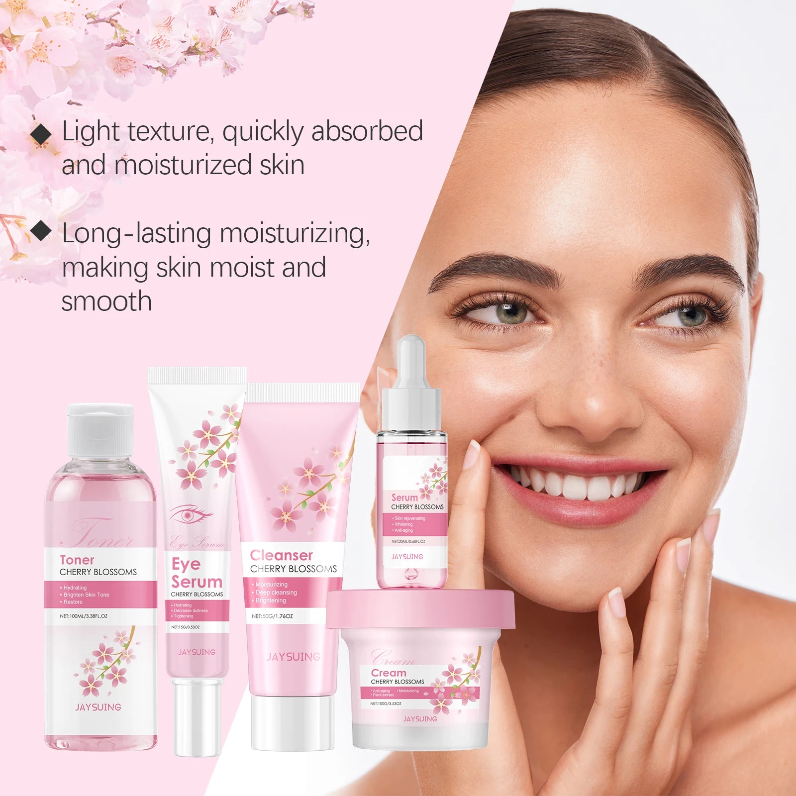 Sakura Skincare Set Moisturizer Face Cream Serum Toner Facial Cleanser Eye Cream Anti-Wrinkle Brighten Face Care Kit for Women - AMULET RING STORE