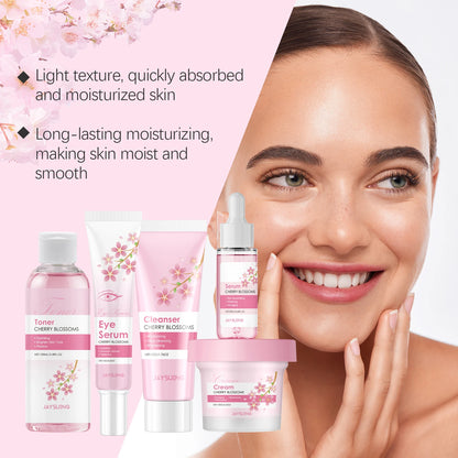 Sakura Skincare Set Moisturizer Face Cream Serum Toner Facial Cleanser Eye Cream Anti-Wrinkle Brighten Face Care Kit for Women - AMULET RING STORE