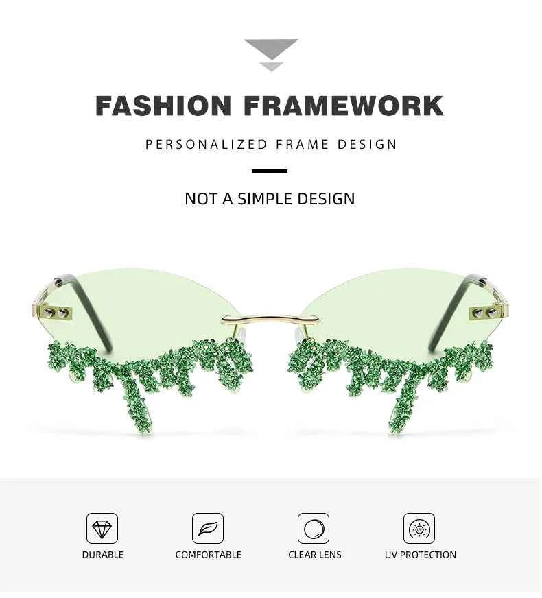 Diamond Rimless Sunglasses Women Luxury Brand Rhinestone Sun Glasses Ladies Sexy Tear Shape Punk Party Eyewear gafas de sol