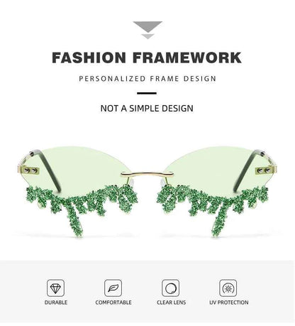 Diamond Rimless Sunglasses Women Luxury Brand Rhinestone Sun Glasses Ladies Sexy Tear Shape Punk Party Eyewear gafas de sol