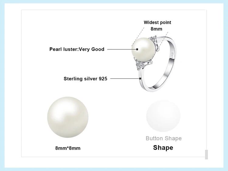 JewelryPalace 8mm White Shell Pearl 925 Sterling Silver Rings for Women Engagement Trendy Ring Fashion Gift Fine Jewelry
