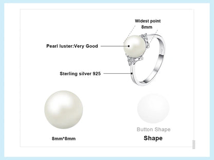 JewelryPalace 8mm White Shell Pearl 925 Sterling Silver Rings for Women Engagement Trendy Ring Fashion Gift Fine Jewelry