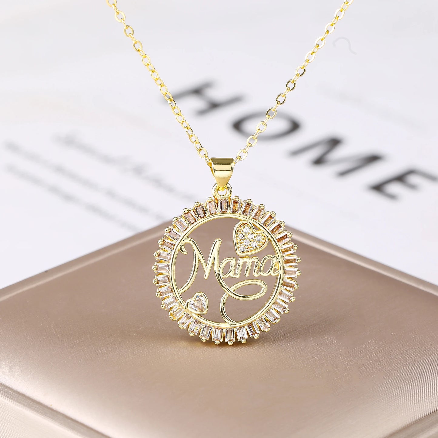 Luxury High Quality Round Shape Mama Children Shine Zircon Pendant Necklace For Women Clavicle Chain Jewelry Mother's Day Gifts