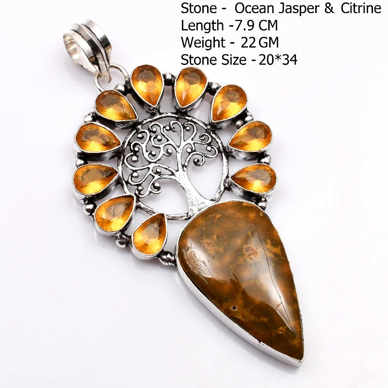 Genuine Blue Topaz Citrine Glass Agate Jasper Amethyst Pendant