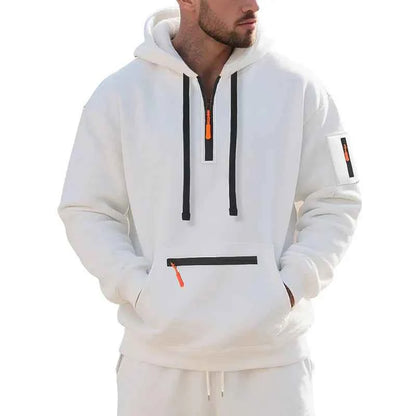 Men's Hooded Fleece Pullover Sporty Casual Jacket European American Style Autumn Winter Warm Comfortable Men's Outerwear