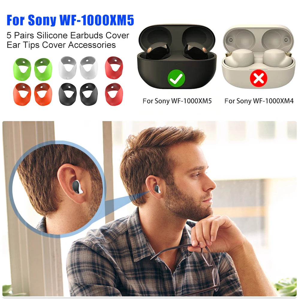 5 Pairs Silicone Ear Tips Cover Accessories Anti-Slip Ear Bud Tips Replacement Earphone Ear-Tips for Sony WF-1000XM5 Headphones - AMULET RING STORE