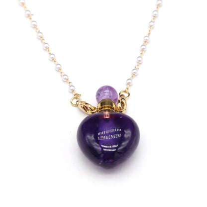 Natural Amethysts Perfume Bottle Pendant Necklace Pearl Chains Essential Oil Diffuser Agates Pendant Necklace For Women Jewerly - AMULET RING STORE