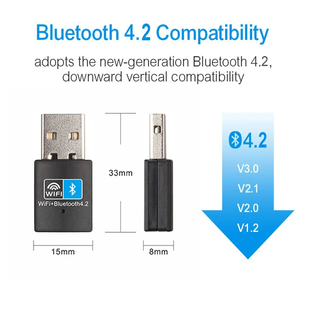WiFi Bluetooth Wireless Adapter 150Mbps USB Adapter 2.4G Bluetooth V4.0 Dongle Network Card RTL8723DU for Desktop Laptop PC - AMULET RING STORE
