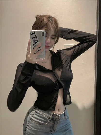 Bla Lace irt Sexy Thin Sun Protection Women's Summer New Pure Desire Versatile Slim ort Top Korean Sle Collar Lo... - AMULET RING STORE