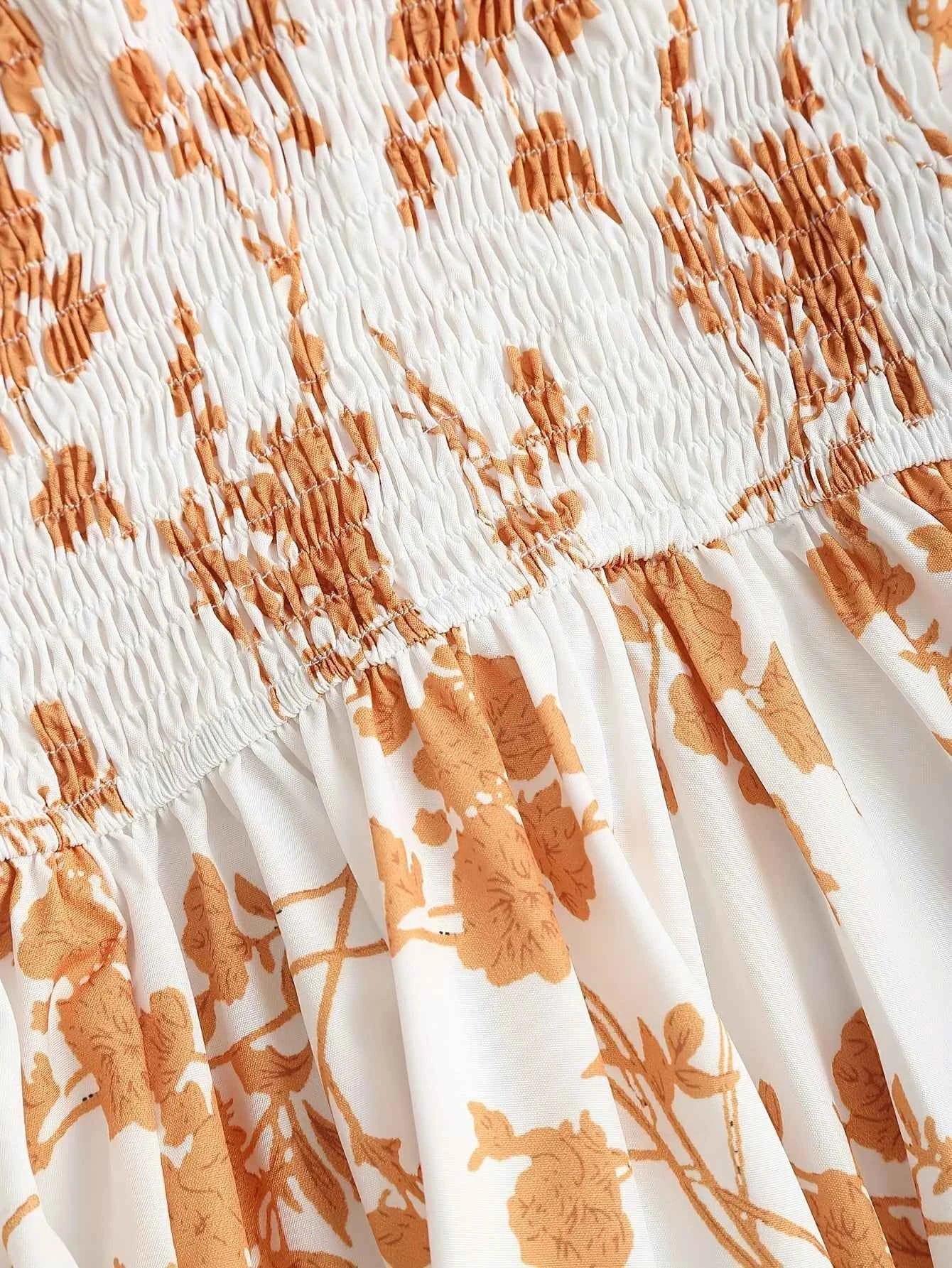 2024 European and American fashion plus size women's new flower print A-line skirt bow tie slit dress