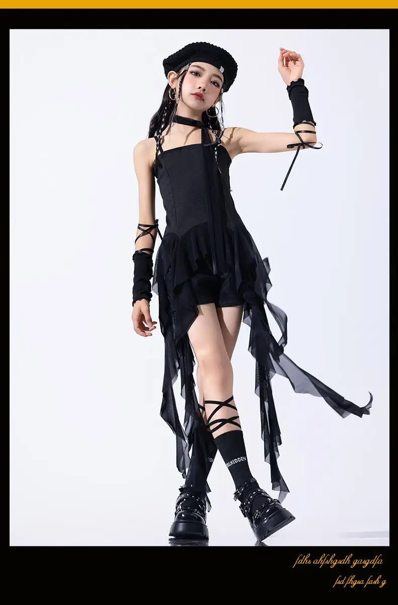 Hip Hop Girls Crop Top Plaid Street Dance Skirt Kids Ribbon Pleated Skirts Teens Jazz Cool Costumes Child Streetwear Clothes Set