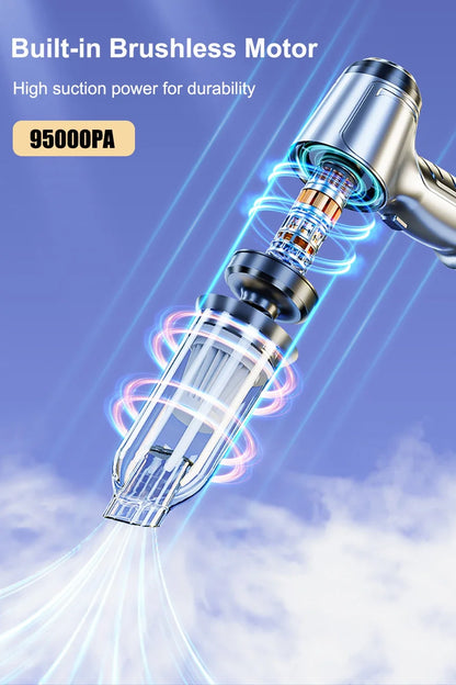 95000PA Car Vacuum Cleaner Wireless Strong Suction Vacuum Cleaner Portable Handheld Vacuum Cleaner Blower 2in1 for Car Home - AMULET RING STORE