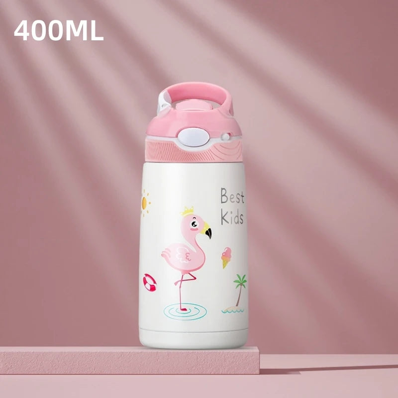 400ML Kids Water Bottle Cartoon Animal Thermos Mug Baby Duck Billed Straw 316 Stainless Steel Vacuum Flasks Thermos Bottle - AMULET RING STORE