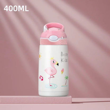 400ML Kids Water Bottle Cartoon Animal Thermos Mug Baby Duck Billed Straw 316 Stainless Steel Vacuum Flasks Thermos Bottle - AMULET RING STORE