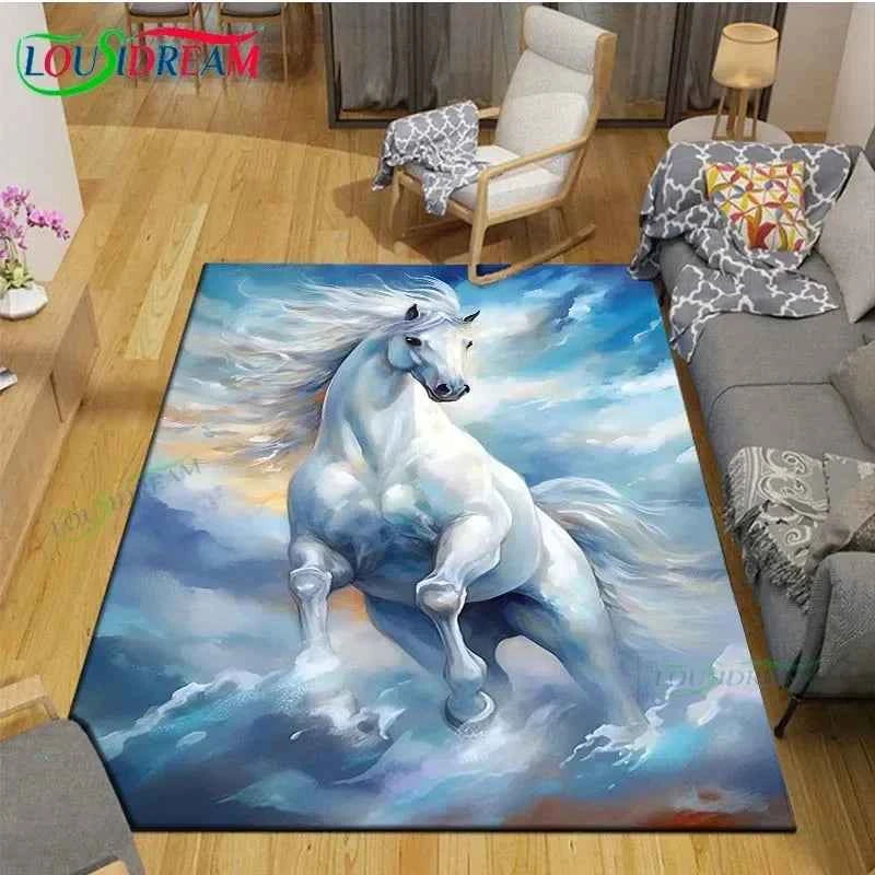 3D Fashion Exquisite Painting Horse Printed Carpet Living Room Anti-Skid Area Rug Kids Bedroom Mats Yoga Mat Large Carpet Decor