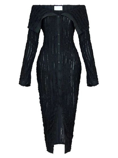 Beyprern Women's Chic Pleated Midi Dress Off Shoulder See-Through Fitted Ruched Party Dress Night Club Outfits Clubwear - AMULET RING STORE