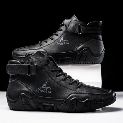 New 2025 Handmade Leather Casual Men Shoes Design Sneakers Man Breathable Leather Shoes Men Ankle Boots Outdoor