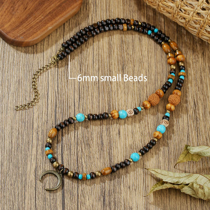 1PC Men's Retro Ethnic Style Africa Stone Necklace for Men Hippie Bohemia Long Beaded Necklace Man Tribal Jewelry Collar Hombre