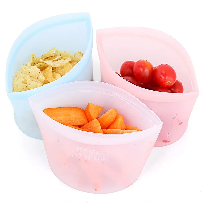 1/3/4Pcs/Pack Silicone Storage Bag,Reusable Food Grade Fresh-keeping Zipper Bags,BPA Free,Leakproof,Microwave&Dishwasher Safe - AMULET RING STORE