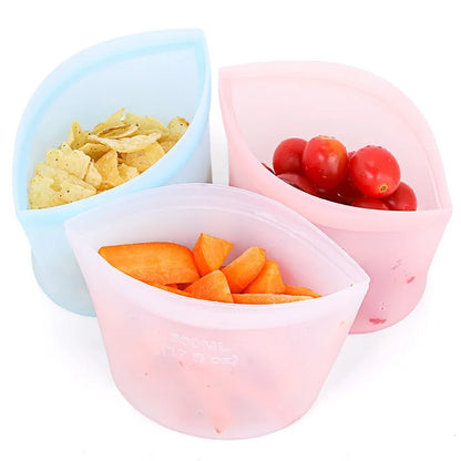 1/3/4Pcs/Pack Silicone Storage Bag,Reusable Food Grade Fresh-keeping Zipper Bags,BPA Free,Leakproof,Microwave&Dishwasher Safe - AMULET RING STORE