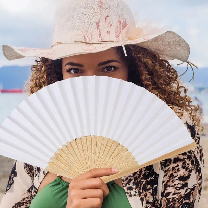 10/20/30pcs White Foldable Paper Fan Portable Chinese Bamboo Fan Wedding Gifts For Guest Birthday Party Decoration Kids Painting - AMULET RING STORE