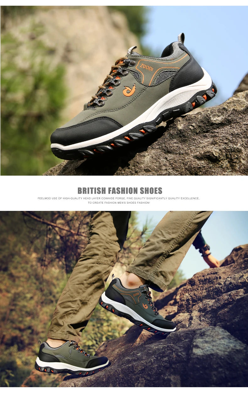 Men's Hiking Shoes Waterproof Leather Outdoor PU Shoes Wear-resistant Men Trekking Walking Hunting Tactical Sneakers - AMULET RING STORE