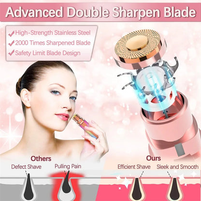 2 In1 Electric Eyebrow Trimmer Painless Eye Brow Mini Shaver Razors Portable Facial Hair Remover Women Built-in LED Light - AMULET RING STORE