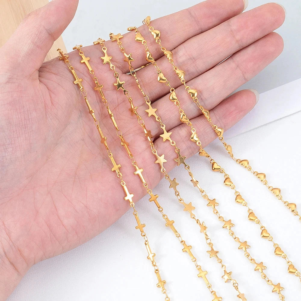 No Fade 1Meter Stainless Steel Gold Plated Embossed Link Chains DIY Women Men Necklaces Bracelets Jewelry Making Bags Chain Bulk - AMULET RING STORE