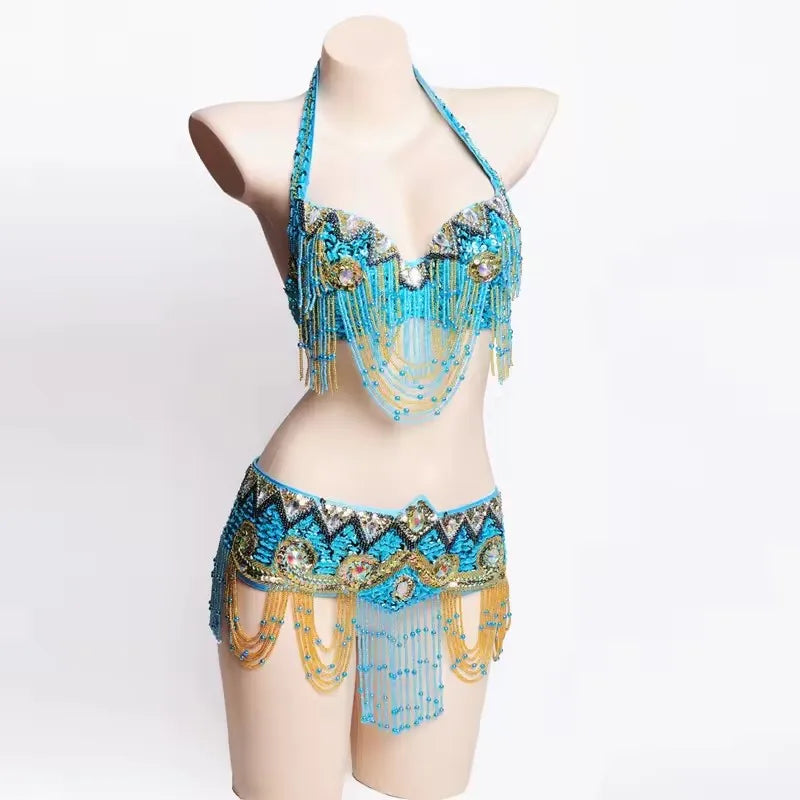 Special Customizable Hand Beaded Oriental Belly Dance Costumes Bra or Belt Separately XL Size 20-30 days