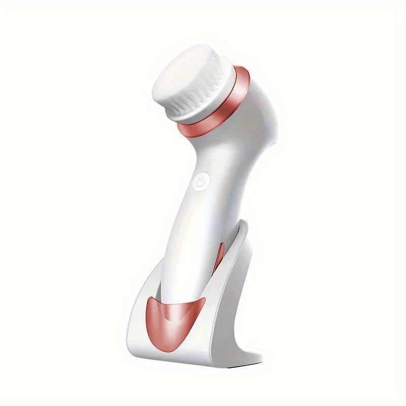 Electric Facial Cleansing Brush 3 in 1 with 3 Brush Heads Water Proof Rechargeable Rose Gold with Purple Massage Head