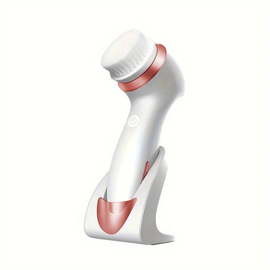 Electric Facial Cleansing Brush 3 in 1 with 3 Brush Heads Water Proof Rechargeable Rose Gold with Purple Massage Head