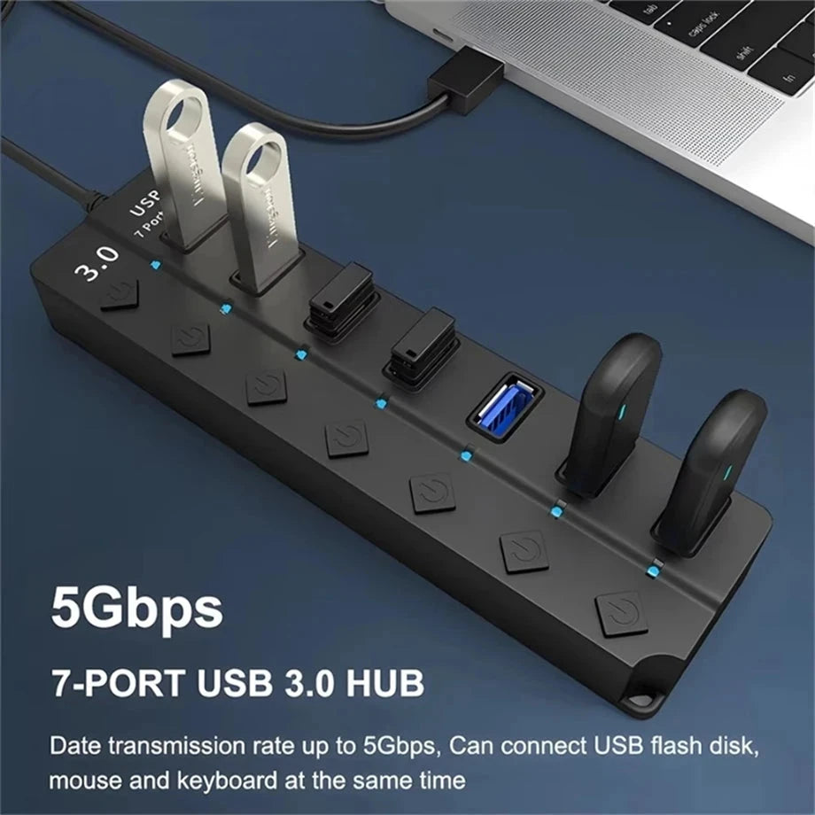 USB 3.0 Power Adapter 4/7 Port 5Gbps Multi USB Splitter Hub 2.0 USB Multiple Expander Switch 10CM Cable Hub Docking Stations